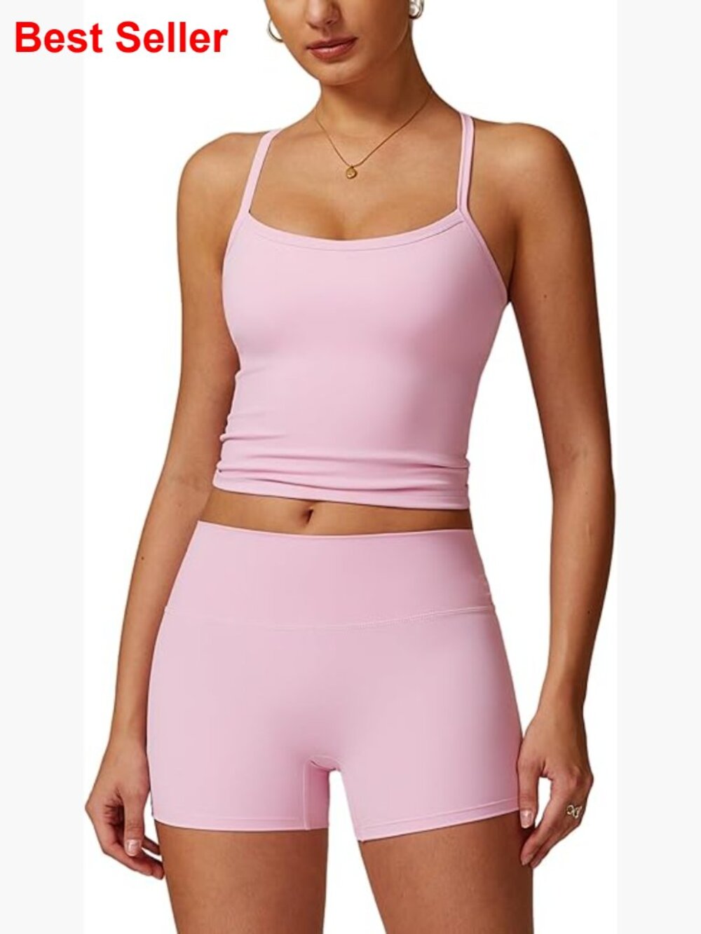 Backless Strappy Sports Bra and High Waisted Hip-Lifting Shorts Workout Set